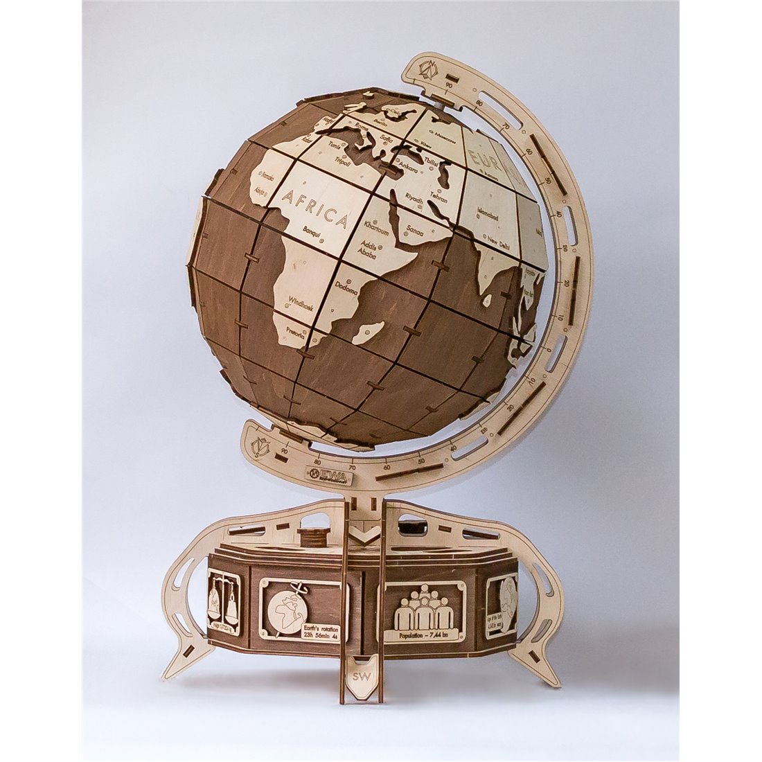 Globe in natural pre-cut wood
